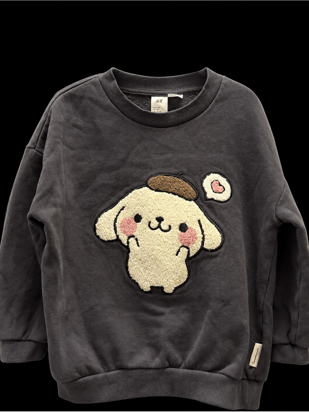 Sanrio H&M Gray Pompompurin Fuzzy Dog Crewneck Sweater